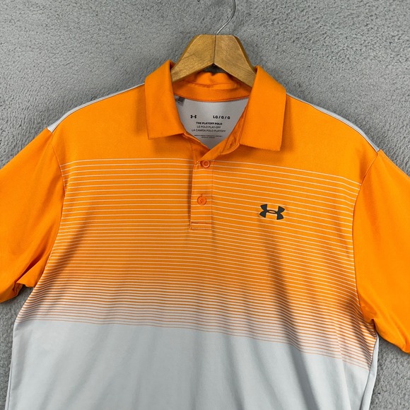 Under Armour Men The PlayOff Polo Shirt Large Orange White Colorblock Golf Rugby